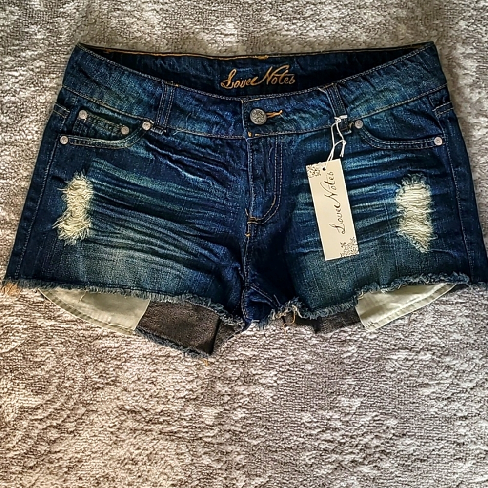 Love Notes Distressed Denim Cut Off Jean Shorts, Size 9